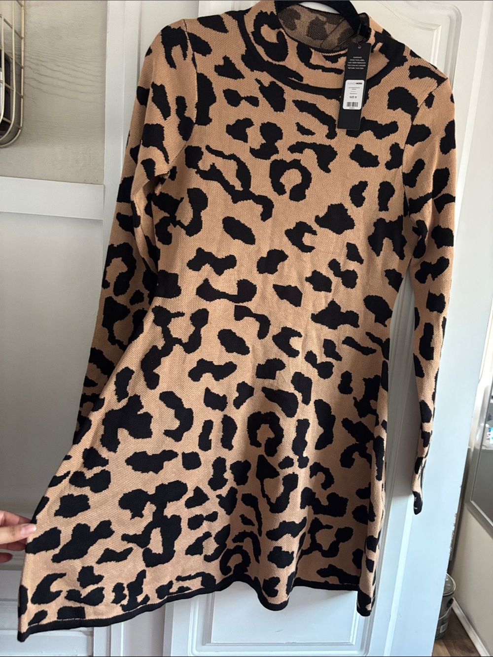 Fashion Nova Black and Tan Leopard Print Mini Dress